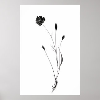 "Chic Minimalist Ink Flower Poster - Abstract Flor