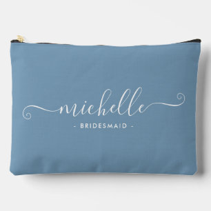 Chic Minimalist Lake Blue Personalised Bridesmaid Accessory Pouch