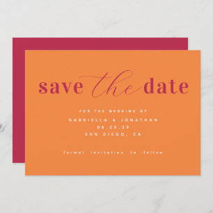 Chic Minimalist Magenta Pink Orange Wedding Save Save The Date