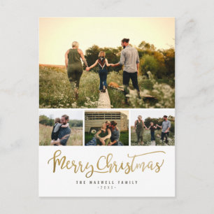 Chic Minimalist Merry Christmas 4 Photo Collage Holiday Postcard