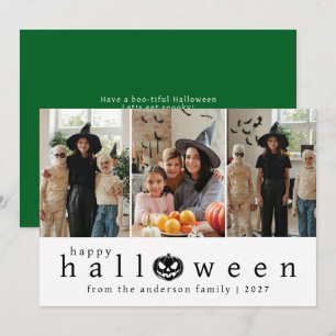 Chic Minimalist Modern 3 Photo Collage Halloween Holiday Card