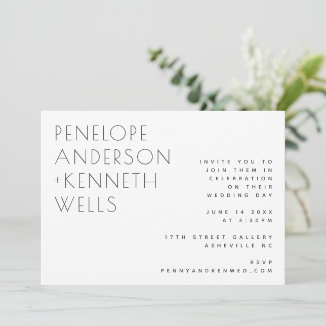 Chic Minimalist Modern Wedding White Horizontal Invitation (Standing Front)
