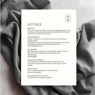 Chic Minimalist Monogram Wedding Details Enclosure Card