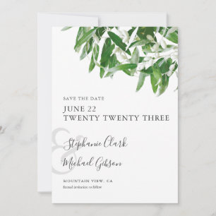 Chic Minimalist Olive Leaves Wedding Save the Date