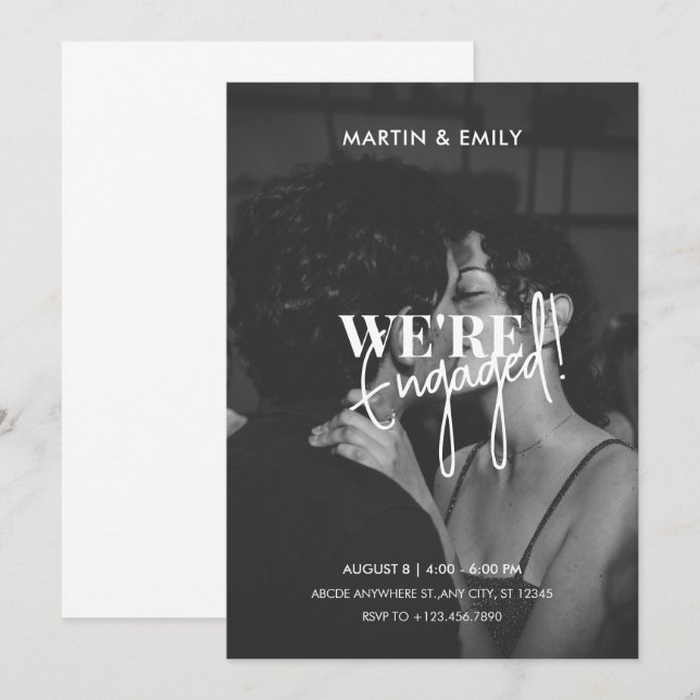 Chic minimalist photo black and white Engagement Invitation (Front/Back)