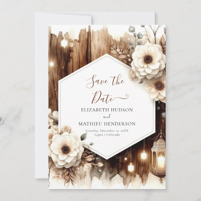 Chic minimalist rustic wedding save the date (Front)