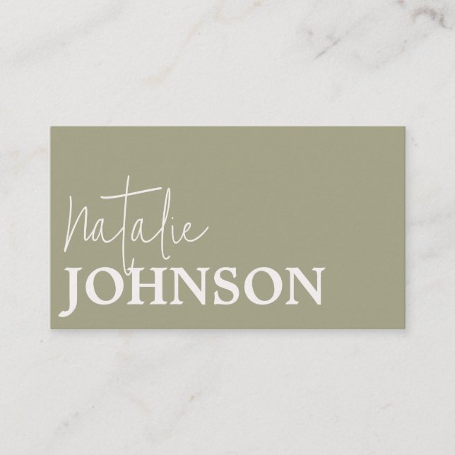 Chic Minimalist Sage Green Calligraphy Script Business Card (Front)