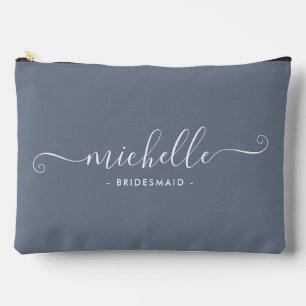 Chic Minimalist Steel Blue Personalised Bridesmaid Accessory Pouch