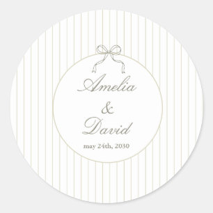 Chic Minimalist Stripe Green Wedding  Classic Round Sticker