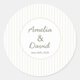 Chic Minimalist Stripe Green Wedding  Classic Round Sticker