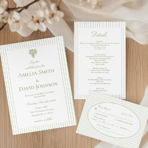 Chic Minimalist Stripe Green Wedding Details Invitation