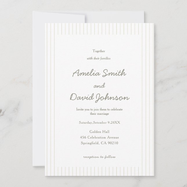 Chic Minimalist Stripe Green Wedding Invitation  (Front)