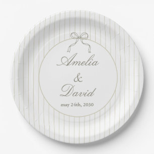Chic Minimalist Stripe Green Wedding Paper Plate