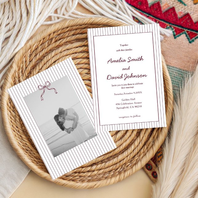 Chic Minimalist Stripe Red Wedding Invitation  (Creator Uploaded)