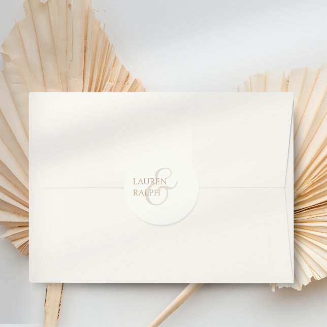Chic Minimalist Taupe & Ivory Script Wedding  Classic Round Sticker (Creator Uploaded)