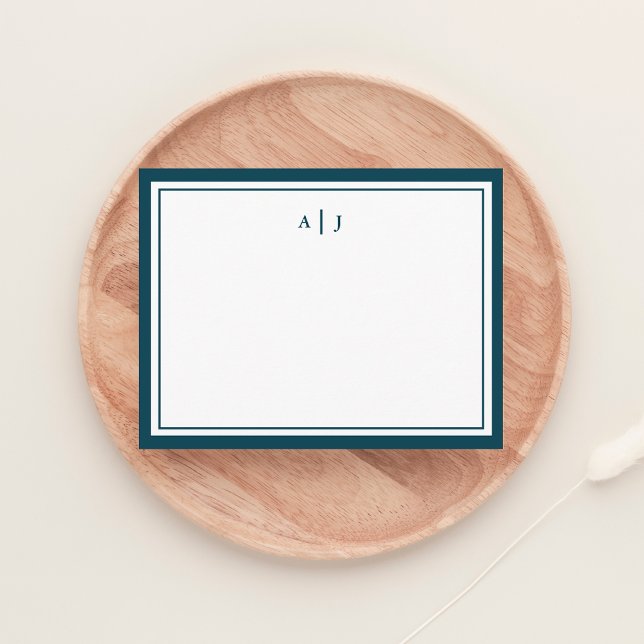 Chic Minimalist Teal Blue Two Border Monogram Card (Creator Uploaded)