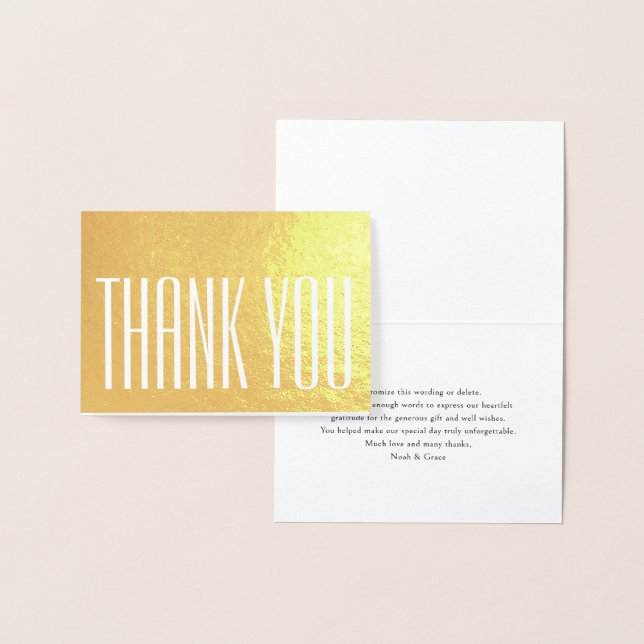 Chic Minimalist Thank You Note Stylish Glam Folded Foil Card (Display)