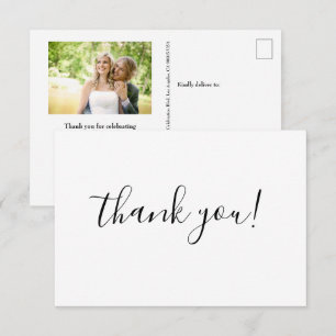 Chic Minimalist Thank You Script Wedding Photo Card