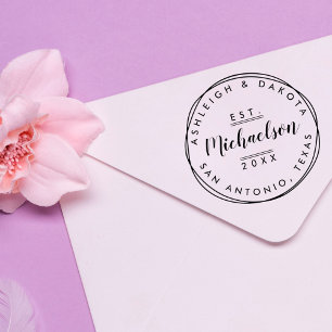 Chic Minimalist Typography & Script Wedding Rubber Stamp