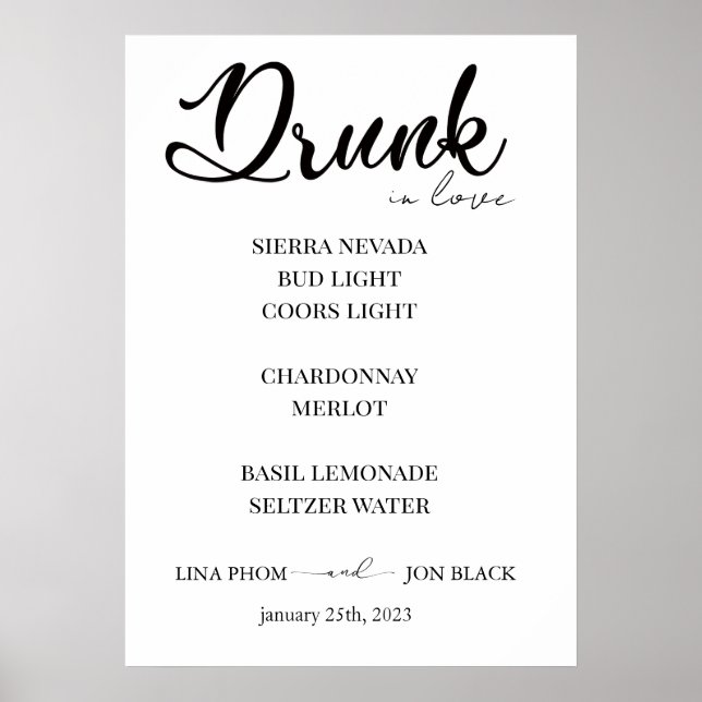Chic Minimalist Wedding Cocktail Bar Menu Poster (Front)