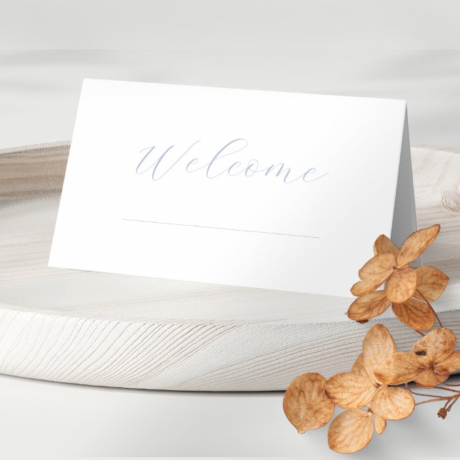 Chic Minimalist White Script Wedding Table  Place Card (Creator Uploaded)