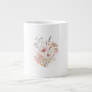 Chic Minimalist Wildflower Birth day Gift Art Large Coffee Mug
