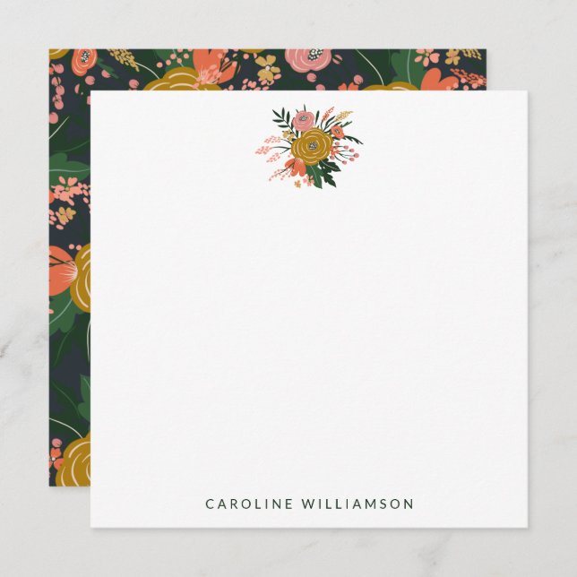 Chic Minimalist Yellow Navy Flowers Personalised Card (Front/Back)