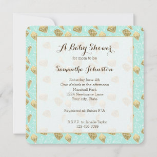 Chic Mint and Gold Diamonds Baby Shower Invitation