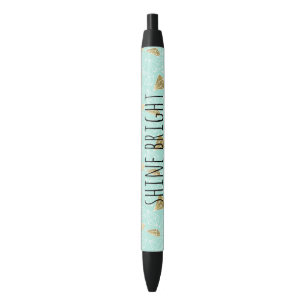 Chic Mint and Gold Diamonds Shine Bright Black Ink Pen