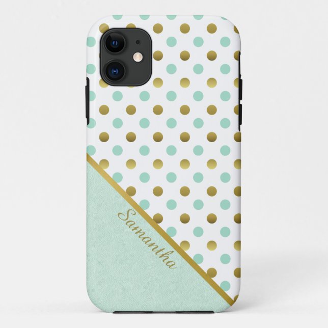 Chic Mint and Gold Polka Dots  Case-Mate iPhone Case (Back)