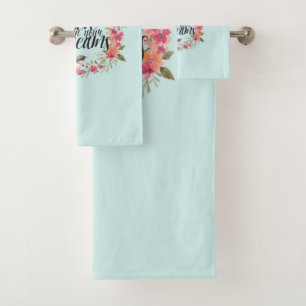 Chic Mint Believe in Your Dreams Bird Pink Floral  Bath Towel Set