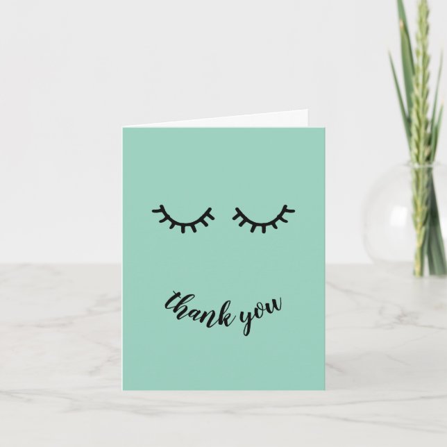 Chic Mint Black Eyelashes Thank You Card (Front)