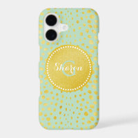 Chic mint faux gold glitter cheetah print monogram
