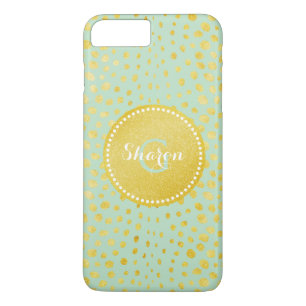 Chic mint faux gold glitter cheetah print monogram iPhone 8 plus/7 plus case