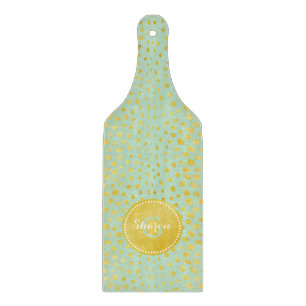 Chic mint faux gold glitter cheetah print monogram cutting board