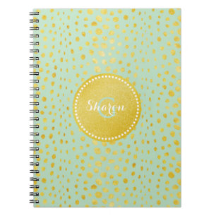 Chic mint faux gold glitter cheetah print monogram notebook