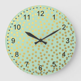 Chic Mint Gold Confetti Dots Large Clock