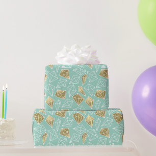 Chic Mint Gold Diamonds Birthday Wrapping Paper