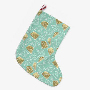 Chic Mint Gold Diamonds Christmas Large Christmas Stocking
