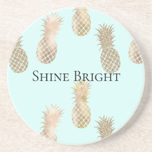 Chic Mint Gold Glam Pineapples Coaster