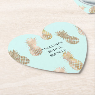 Chic Mint Gold Glam Pineapples Paper Coaster