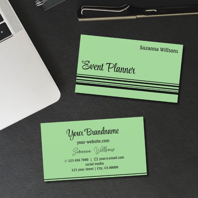 Chic Mint Green Black Stripes Professional Stylish Business Card (Creator Uploaded)