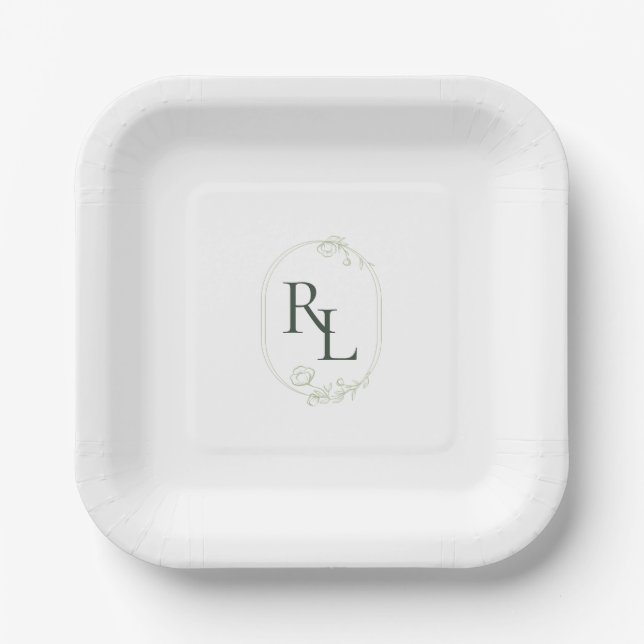 Chic Mint Green Couple Monogram Wedding  Paper Plate (Front)