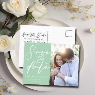 Chic Mint Green Couple Photo Save the Photo Announcement Postcard