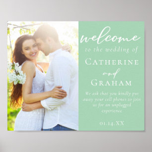 Chic Mint Green Couple Photo Wedding Welcome Poster