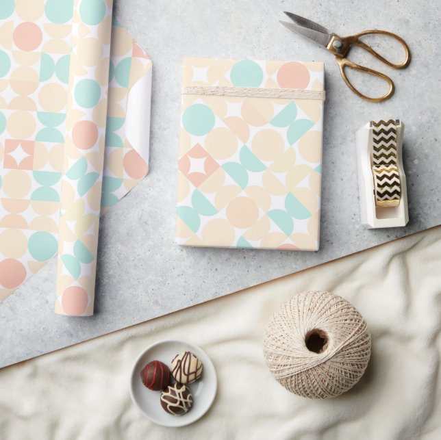 Chic Mint Green Pastel Coral Circles Art Pattern Wrapping Paper (Crafts)