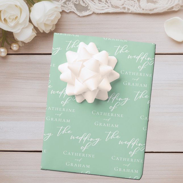 Chic Mint Green Personalised Wedding Wrapping Paper Sheet (Creator Uploaded)