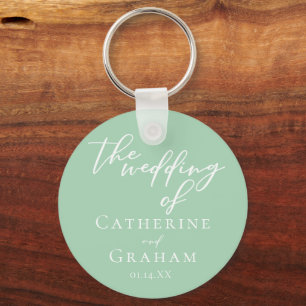 Chic Mint Green Personalized Wedding Key Ring