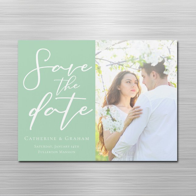 Chic Mint Green Photo Save the Date Magnet Card (Creator Uploaded)