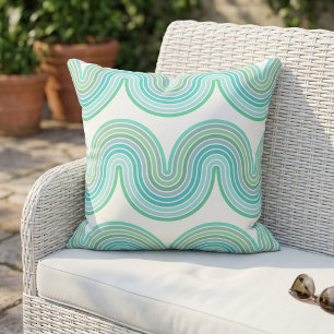 Chic Mint Green Turquoise Blue White Wave Pattern Cushion
